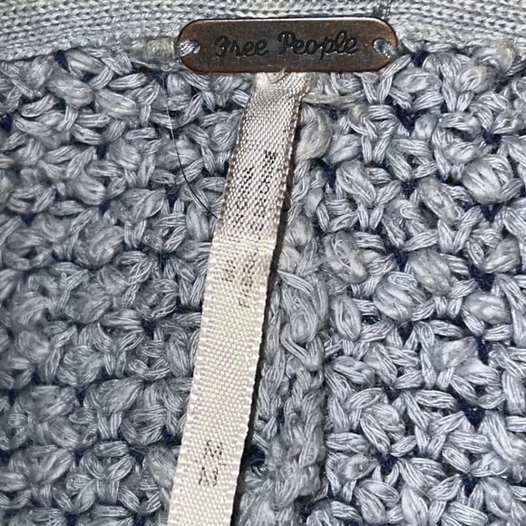 Free People Love Me Tender open Cardigan light blue fringe bottom hoodie Sz M - Picture 8 of 13